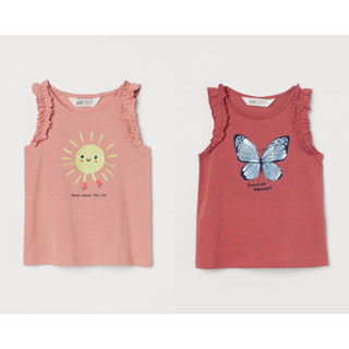 H&amp;M ชุดเด็ก เสื้อเด็กผู้หญิง เสื้อแขนกุด แต่งระบายรอบวงแขน Frill-trimmed Jersey Top