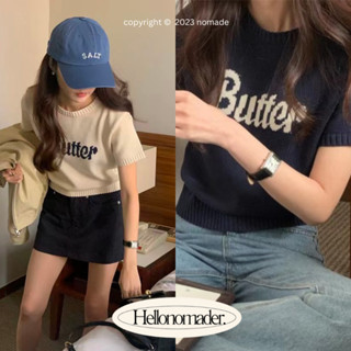 NOMADE.&amp; PREORDER Buttercups Knitted Top {เสื้อไหมพรมแขนสั้นลายbutter}