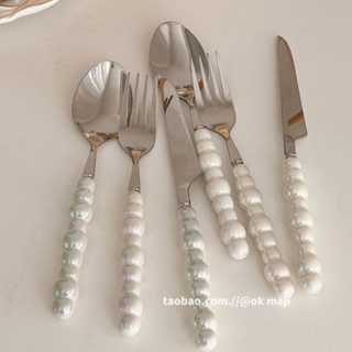 พร้อมส่ง🫧 ช้อนส้อม Mermaid ช้อนส้อมไข่มุก ชุดเซตช้อนส้อมมีด  Spoon Fork Knife ช้อนส้อมน่ารักๆ อุปกรณ์บนโต๊ะอาหาร