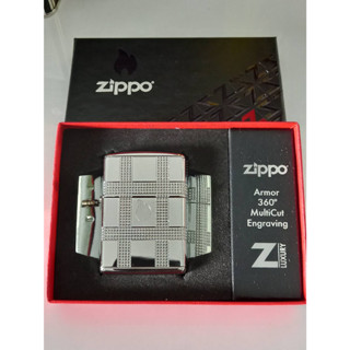 ZIPPO 49079 ZIPPO GEOMETRIC DESIGN ARMOR CASE  HIGH POLISH CHROME MULTICUT สีเงิน ผิวโครเมี่ยมขัดเงา  ตัวถังนอกหนาพิเศษ