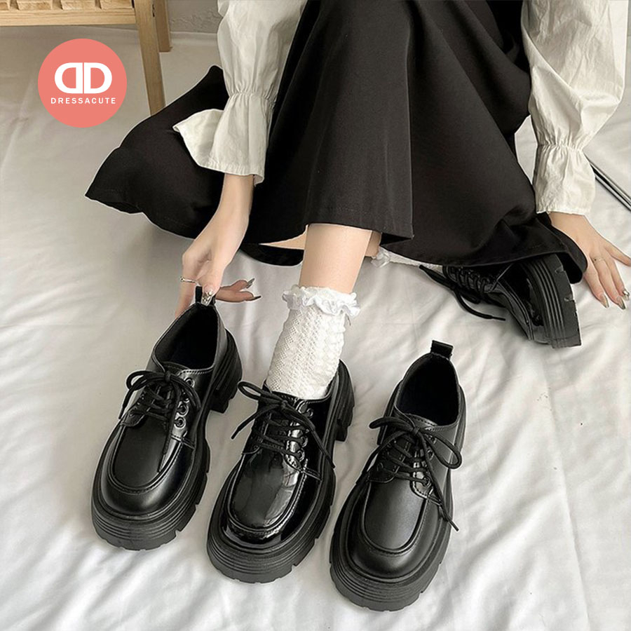 รองเท้าหนังส้นหนา 💫 8007 สไตล์อังกฤษ สำหรับผู้หญิง คอสเพลย์ cosplay