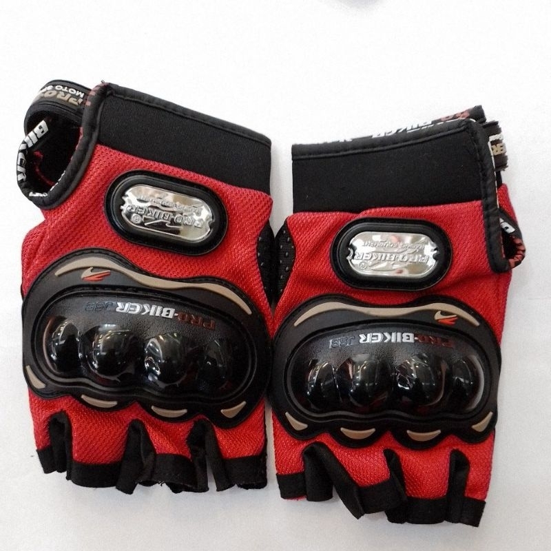 ถุงมือ (PRO-BIKER) MCS04 SIZE X L ครึ่งนึง สีแดง