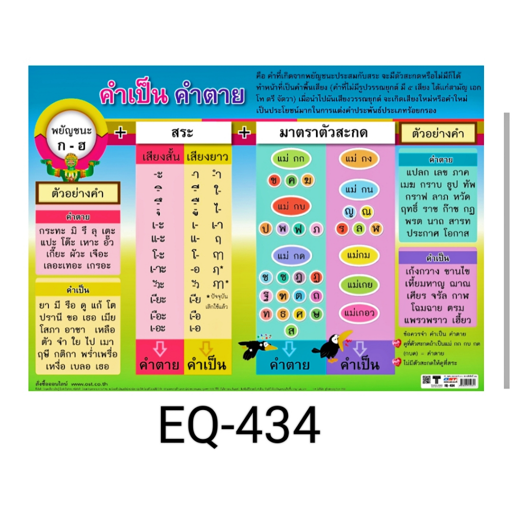 คำเป็นคำตาย EQ 434 โปสเตอร์สื่อการสอน หุ้มพลาสติก ขนาด 50 * 70 cm
