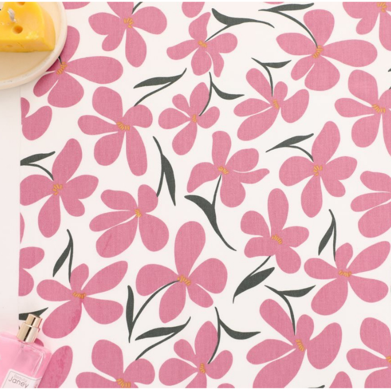 ผ้าคอตตอน 100% ทอทวิล ผ้าเมตร หน้ากว้าง 1.6 เมตร พิมพ์ลายดอกไม้