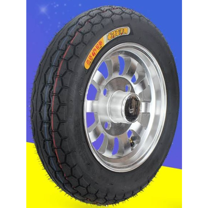 ล้อกะทะสำหรับรถไฟฟ้า ยาง+แม็ก  ขนาดรู 4-100 ขนาดกะทะ 3.5-10 (10 นิ้ว) รวมยาง 17 นิ้ว