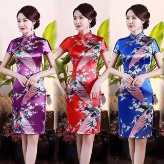 Cheongsam สั้นขนาดใหญ่วินเทจฤดูร้อน 2023 ผู้หญิงใหม่แคทวอล์คเสื้อผ้าบางพอดีสไตล์จีนสง่างาม