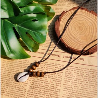 พร้อมส่ง สร้อยเปลือกหอยลูกปัดไม้Bead Decor Shell Charm Necklace