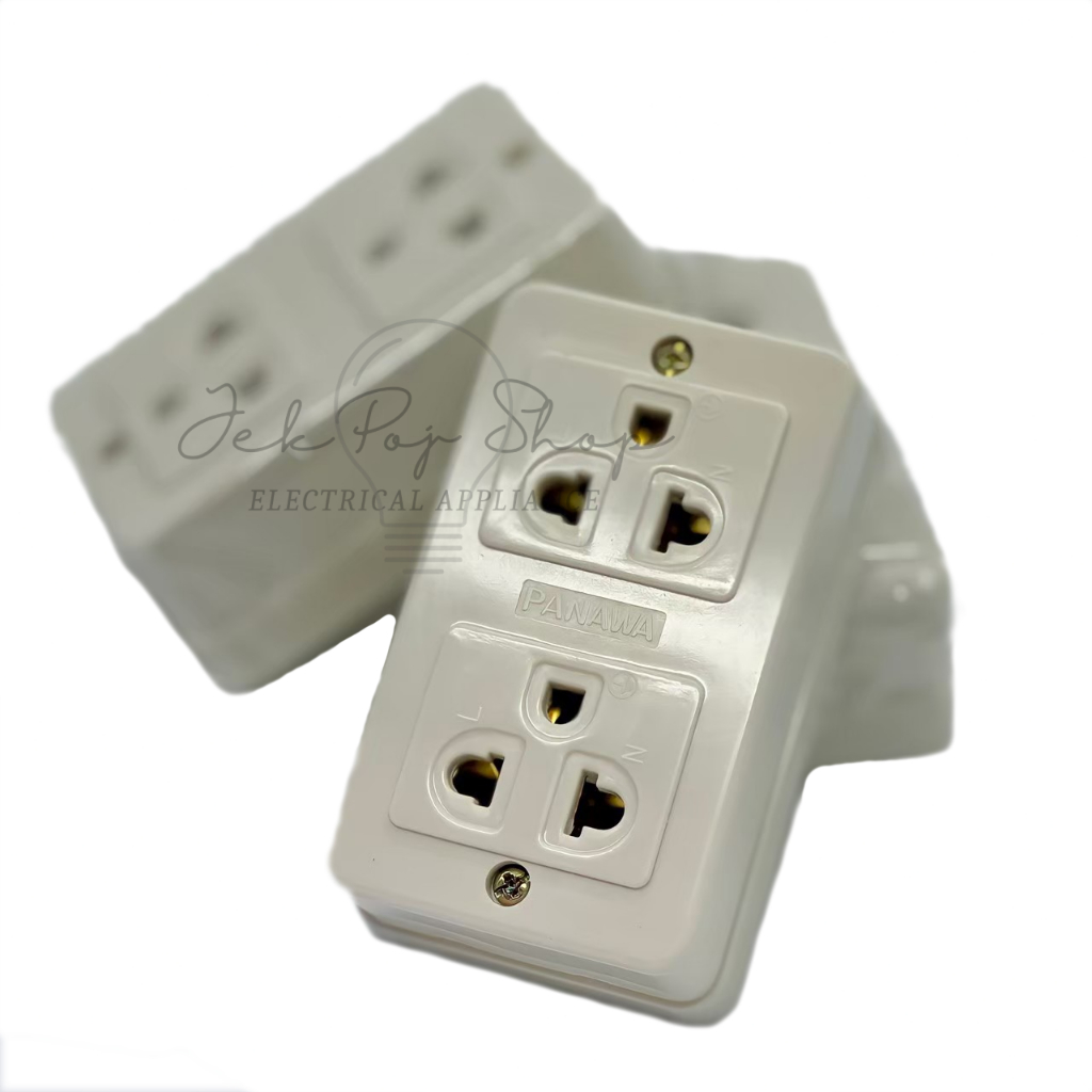 ปลั๊กกราวด์คู่ลอย สีขาว ปลั๊ก 2 ที่มีกราวด์อย่างดี ทองเหลืองแท้ แข็งแรง ทนทาน ยี่ห้อ Panawa 16A 250V