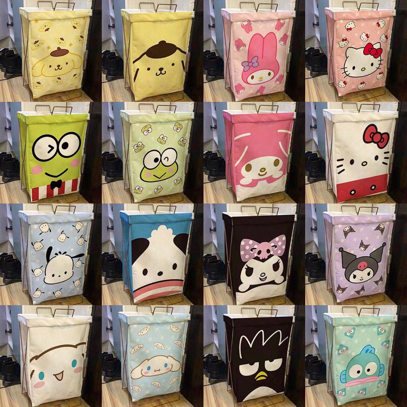 พร้อมส่งในไทย ตะกร้าใส่ผ้า Sanrio Character พร้อมโครงขาตั้งแบบมีที่หิ้ว พับเก็บได้ ถอดซักทำความสะอาดได้
