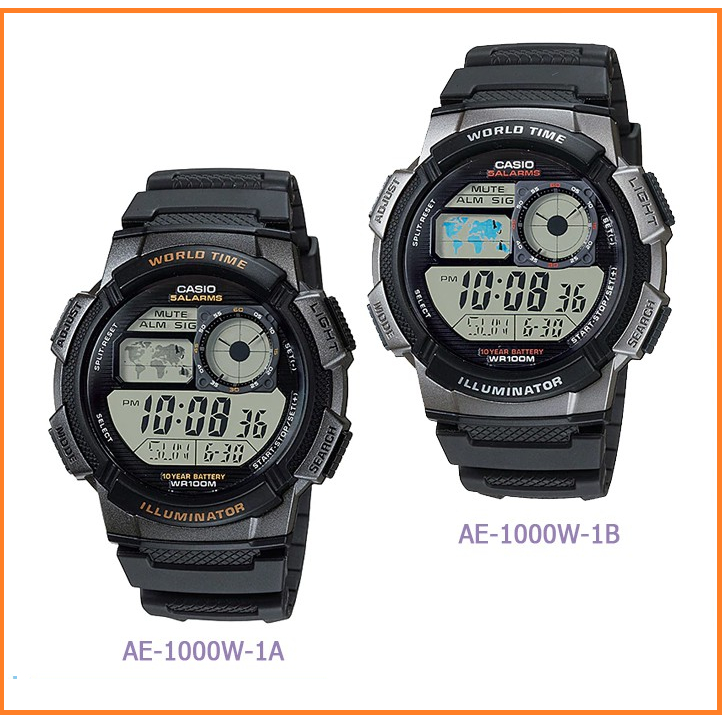 นาฬิกา Casioแท้ รุ่น  AE-1000W-1A และ AE-1000W-1B และ AE-1000WD-1A นาฬิกาข้อมือผู้ชายบอกเวลา World time ของแท้100% ประกันศูนย์ CMG 1 ปี