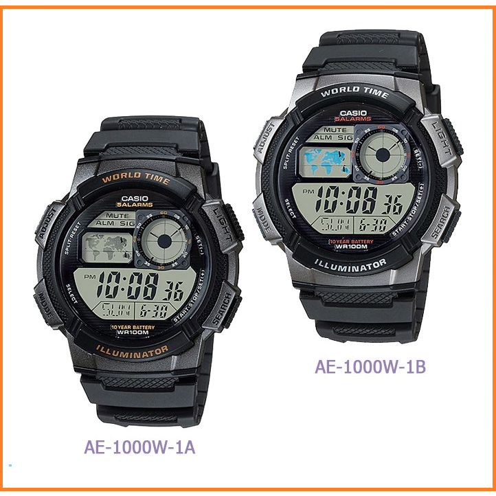 นาฬิกา Casioแท้ รุ่น AE-1000W-1A และ AE-1000W-1B และ AE-1000WD-1A นาฬิกาข้อมือผู้ชายบอกเวลา World time ของแท้100% ประกันศูนย์ CMG 1 ปี