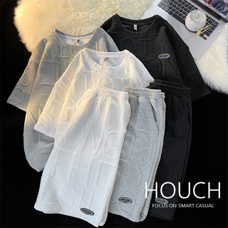 Houch พร้อมส่ง COD เสื้อยืดผู้ชาย + กางเกงขาสั้นสบาย ๆ ผ้าฝ้ายแฟชั่นพลัสขนาดเสื้อยืด เสื้อยืดแฟชั่นสำหรับผู้ชายและผู้หญิง เสื้อยืดแขนสั้นกีฬาหลวม ๆ คู่รักขนาดใหญ่ Unisex เสื้อยืดคู่รัก