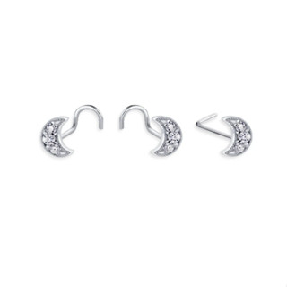 PiercingRoomByJay Mini moon CZ Nose Stud จิวจมูกเงินแท้