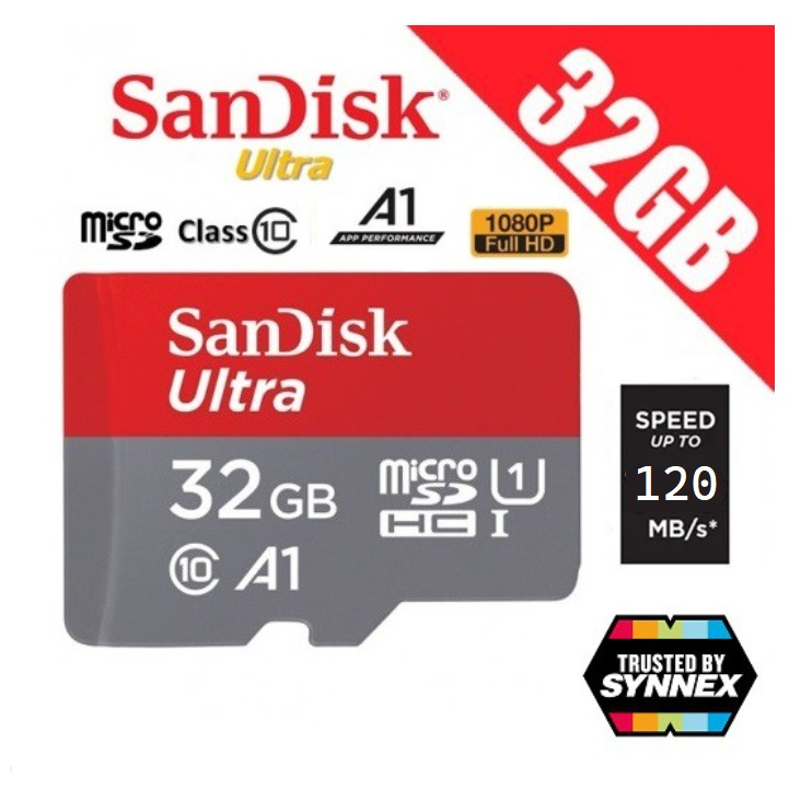 [แท้][ประกัน 10 ปี] Sandisk A1 เมมโมรี่การ์ด 32GB ความเร็ว 120MB/S Ultra Class10 Micro SD Memory Card