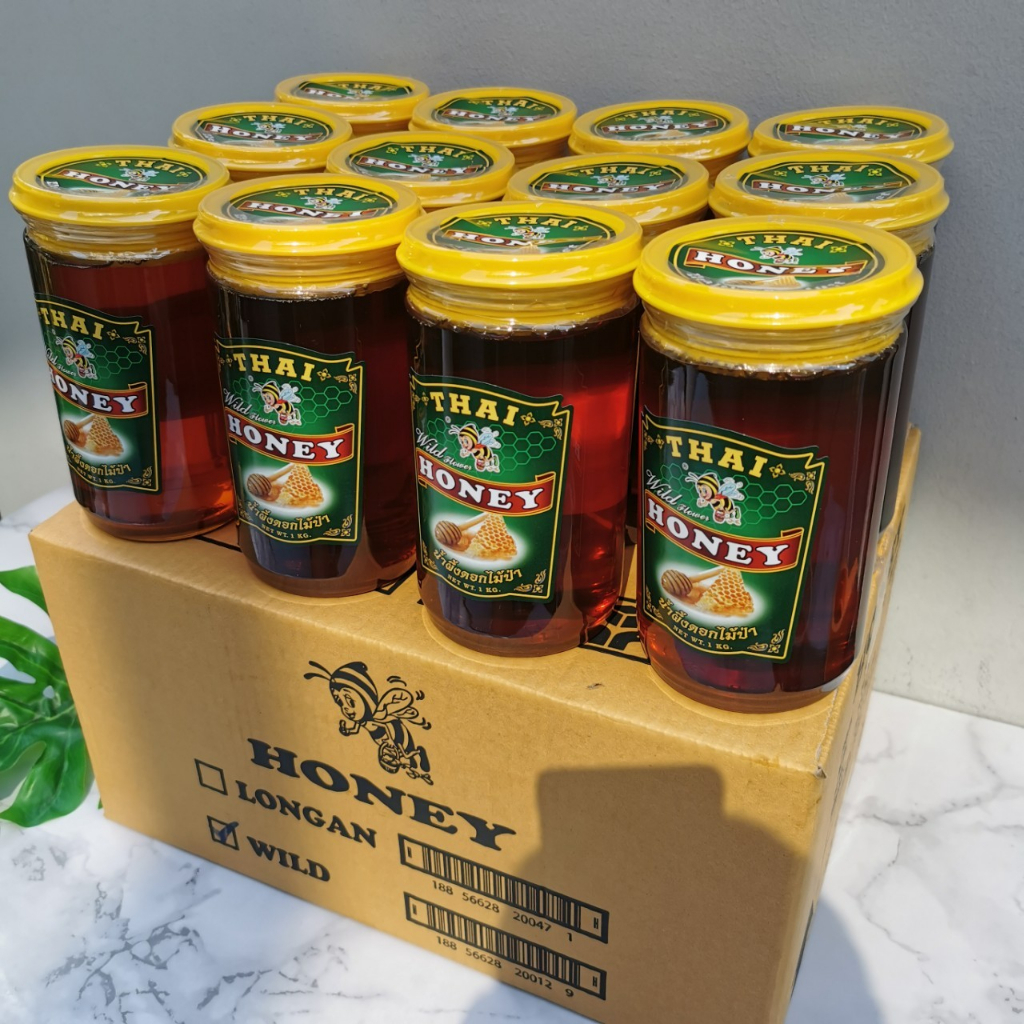 น้ำผึ้ง THAI HONEY (ไทยฮันนี่่) น้ำผึ้งแท้จากธรรมชาติ ขนาด กระปุก1000 กรัม น้ำผึ้งดอกไม้ป่า น้ำผึ้งด
