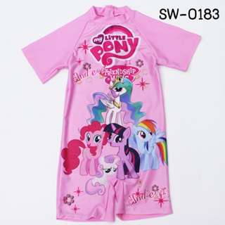 ชุดว่ายน้ำเด็กผู้หญิง แบบบอดี้สูท แขนขาสั้น ลายม้าโพนี่ Pony S.120/130 SW0183