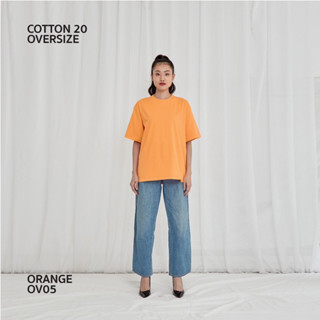 V03 เสื้อยืดสีส้มอ่อน Cotton20 Oversize