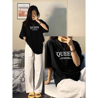 MKLเสื้อยืด คอกลม ลายอักษร QUEEN ⚡️ ⚡️ แขนสั้น ผ้านิ่ม เสื้อยืดแฟชั่น สไตล์เกาหลี  #9652