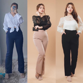 ⚡️กางเกงโกงหุ่นสาวอวบ มี3สี ถึง4XL เอวสูง เก็บทรง สาวอวบใส่แล้วผอม ใหญ่กว่า5XL สั่งตัดได้ รุ่น Slim Flare