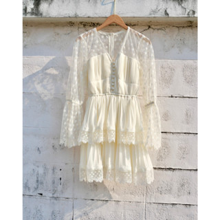 SP320S : Chiffon Lace Tiered Dress เดรสชีฟองสั้น