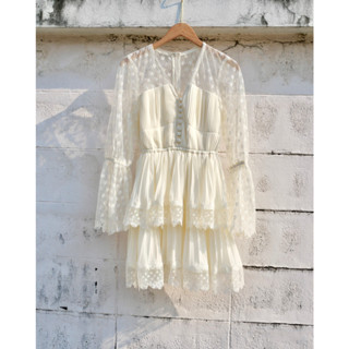 SP320S : Chiffon Lace Tiered Dress เดรสชีฟองสั้น