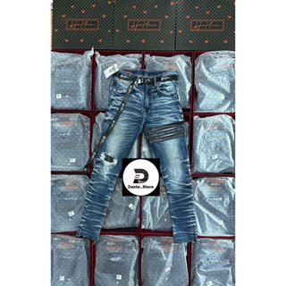 🔥Holdem แท้100%🔥 Holdem Black🎱 (Marble texture) Leather patch denim jeans 2023