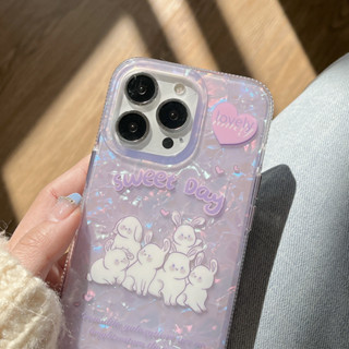 สต๊อคไทย พร้อมส่ง #เคสไอโฟน ขอบยางนิ่ม iphone 11-14Promax 🐰น้ำแข็งม่วงลายกระต่าย sweet day