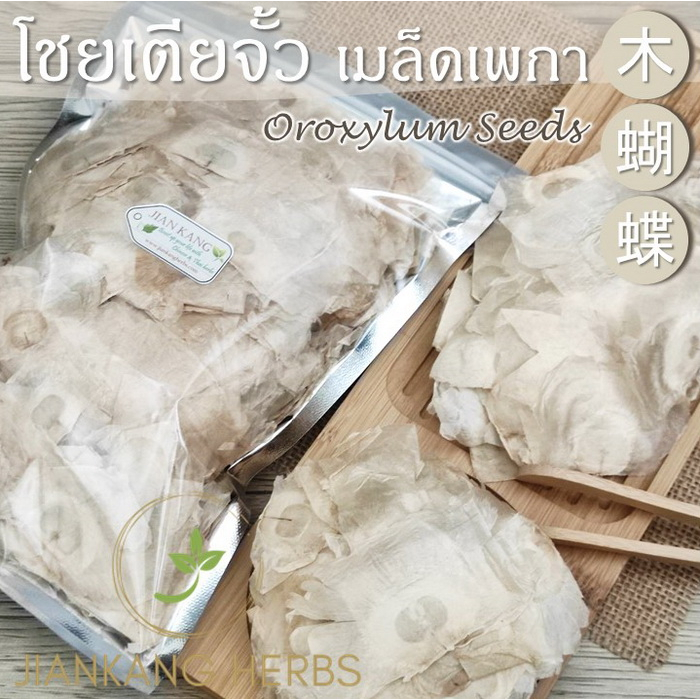 โชยเตียจั้ว เมล็ดเพกา 100 250 กรัม ใบเพกา มะลิ้นไม้ ลิ้นฟ้า บักหู่เตี้ยบ ผืเสื้อไม้ 木蝴蝶 Mu Hu Die Oroxylum Seed เม็ดเพกา
