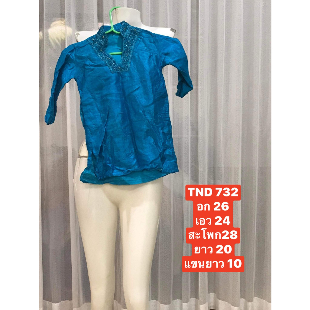 TND732  ชุดอินเดียเด็ก เป็นชุดเสื้อไม่กางเกง นำเข้าจากประเทศอินเดียผ้าไหม พร้อมส่ง