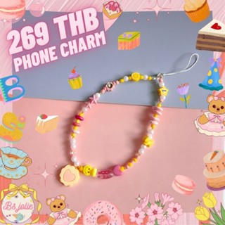 phone charm ลูกปัด จี้หัวใจโทนชมพูเหลือง