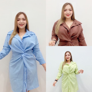 Dress Shirt 🩵🧺🥨✨  เดรสเชิ้ตเกรียวใต้อกสาวอวบ