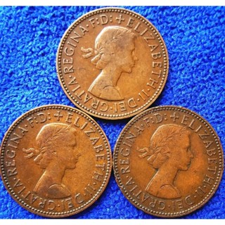 เหรียญ​อังกฤษ​ UK, 1​/2 Penny, ชุด​3เหรียญ​เรียงปี, #​2807T, ใช้แล้ว​