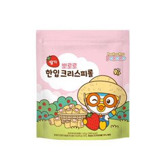 [ของแท้] 뽀로로한입크리스피롤딸기 Pororo Crispy Roll Strawberry (ขนมธัญพืชอบกรอบสอดไส้ครีมสตรอเบอร์รี่) 60g