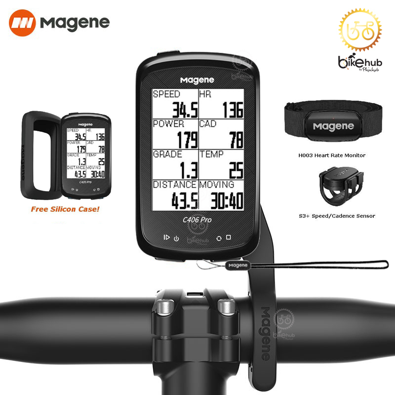Magene C406 PRO ไมล์จักรยาน GPS รุ่นใหม่ล่าสุด สีดำ รองรับการเชื่อมต่อชุดเกียร์ไฟฟ้าและขาวัตต์