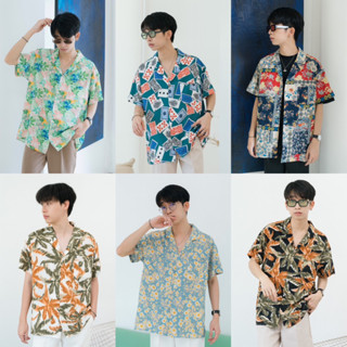 PATTERN SHIRT เสื้อเชิ้ตฮาวายโอเวอร์ไซส์ผ้าลื่นพริ้ว