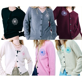 Mardi Mercredi Raccoon Blended Cardigan V-Neck (Ivory Pink, Pink Blue, Burgundy Sky, Mint Pink, Lemon Navy)