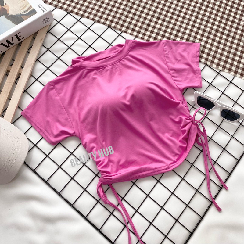 [098]เสื้อครอปคอกลม สายรูดข้าง สวยเก๋ ผ้าเรยอน ผ้านิ่มใส่สบาย ราคา ถูกที่สุด ดีลบีเคเค แกลเลอรีภาพที่ 6