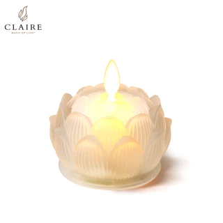 Claire ดอกบัวแก้ว ใส่ถ่าน สูง 7.4 ซ.ม. สีขาว จำนวน 2 ชิ้น เทียนไฟฟ้า LED ใบเปลวพริ้วไหว