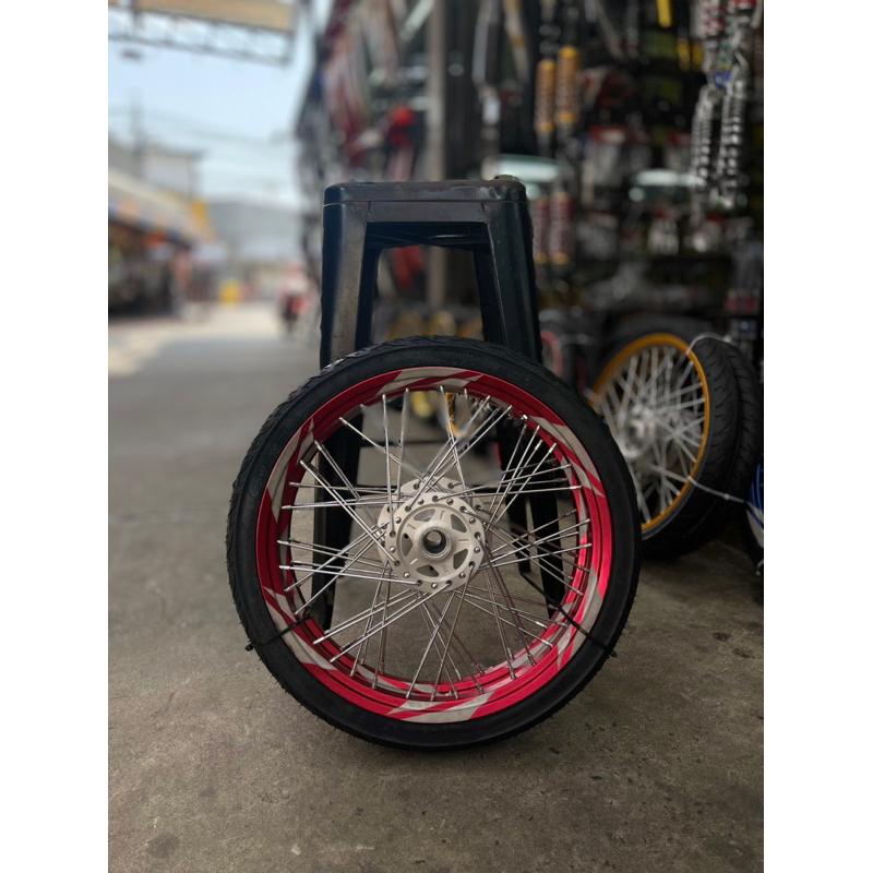ชุดล้อWAVEมีทุกรุ่นพร้อมขึ้นซี่ลวดดุมเจาะวงล้อทรงA1.4/17พร้อมเซ็ตยางหน้า-หลัง