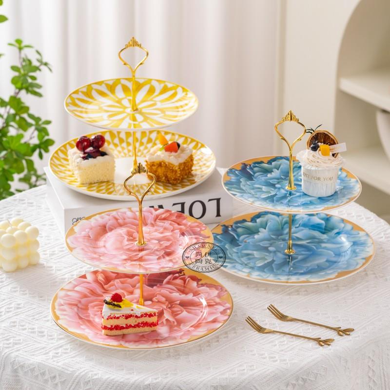 Dior Home Fruit Plate European Bone China Multi-layer candy plate Delicate cake tray Two-layer dim s