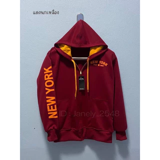 เสื้อคลุม new york รุ่นสกรีนแขนซิปเหล็กสีทอง หมวก2ชั้น