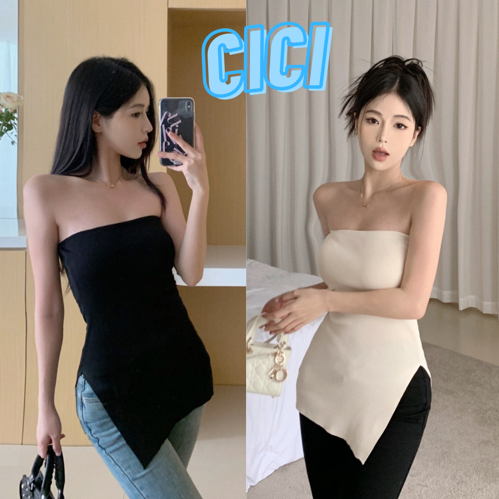 ส่งทันที Cici(NO. งามเกรดดี10362)เกาะอกทรงยาว ผ้าไหมพรม ดีเทลผ่าข้าง สายแซ่บควรมี