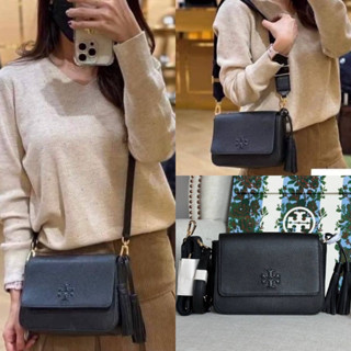 🎀(สด-ผ่อน) กระเป๋าสะพาย 2 สาย สีดำ 8.5 นิ้ว 84778 Tory Burch Thea web flap Crossbody