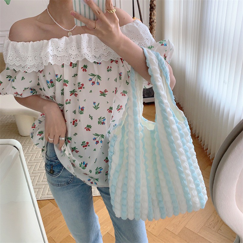 ifashionbag(IF1814) กระเป๋าผ้าย่น ทรงนิ่ม ผ้ายับ สุดน่ารักแนวเกาหลี