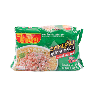 🔥ลดตาแตก🤩!! ไวไว บะหมี่กึ่งสำเร็จรูปรสหมูสับ 60กรัม x 10 ซอง Wai Wai Minced Pork Flavour Instant Noodles 60g x 10 Packs