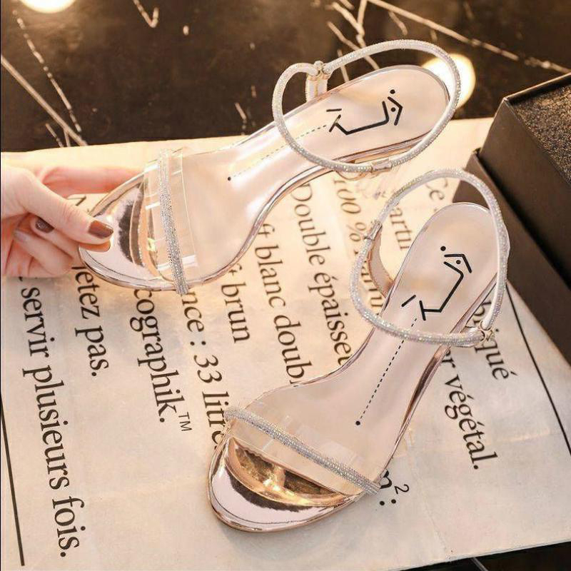 พร้อมส่ง ส้นสูงคริสตัล สูง 7cm รองเท้าแตะผู้หญิงสายใส