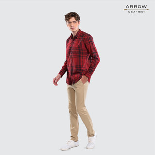 ARROW Bamboo SHIRT -สัมผัสนุ่ม สวมใส่สบาย ระบายอากาศดี - เสื้อเชิ้ตทำงานแขนยาว ลายตาราง สีแดง ทรง SLIM FIT รหัสMACS108S3BSRE