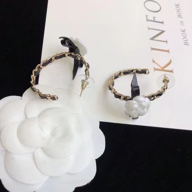 Chanel New Camellia Braided Hoop Earrings