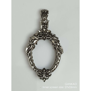 GANKAOWhitebrass Ganesha Kaona Oval shape amulet casing 27x33mm กรอบพระ ไวท์บราส ทรงไข่