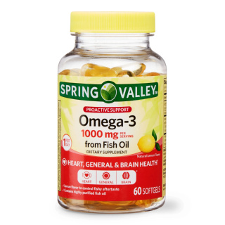 🐡วิตามินโอเมก้า - 3 Spring Valley Omega-3 from Fish Oil 1000 mg. 60ซอฟเจล 4 Ratings